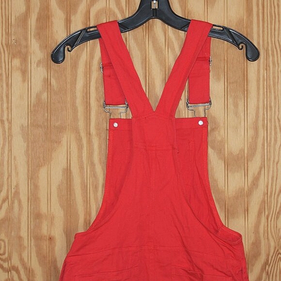 ๐ด Rue21 Red Denim Overall Dress โ Size S โ Bright & Bold! - Picture 6 of 6